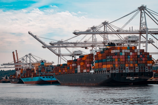 cargo ships docked at the pier