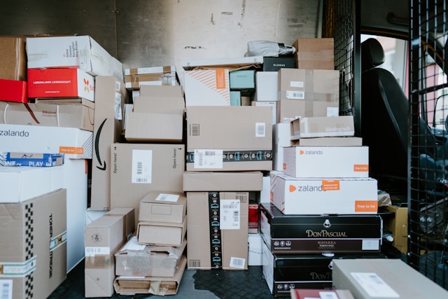 stack of parcels in a delivery van