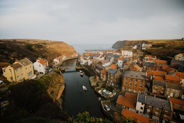 aerial view of houses on the Yorkshire coast